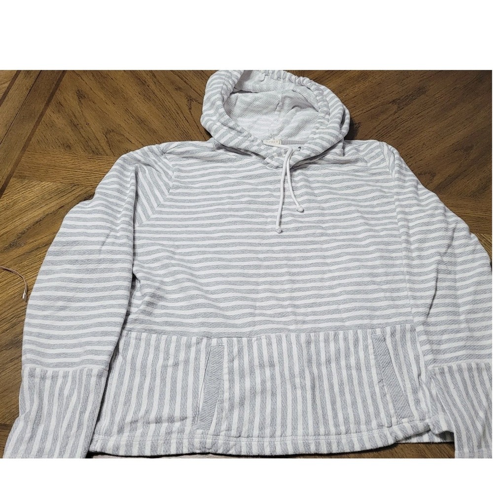 J.Crew womens XL Striped Cotton  Hoodie Gray White C5960